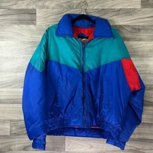 Juno Of California Womens Ski Jacket Coat BlueColor Block‎ Full Zip Pockets L